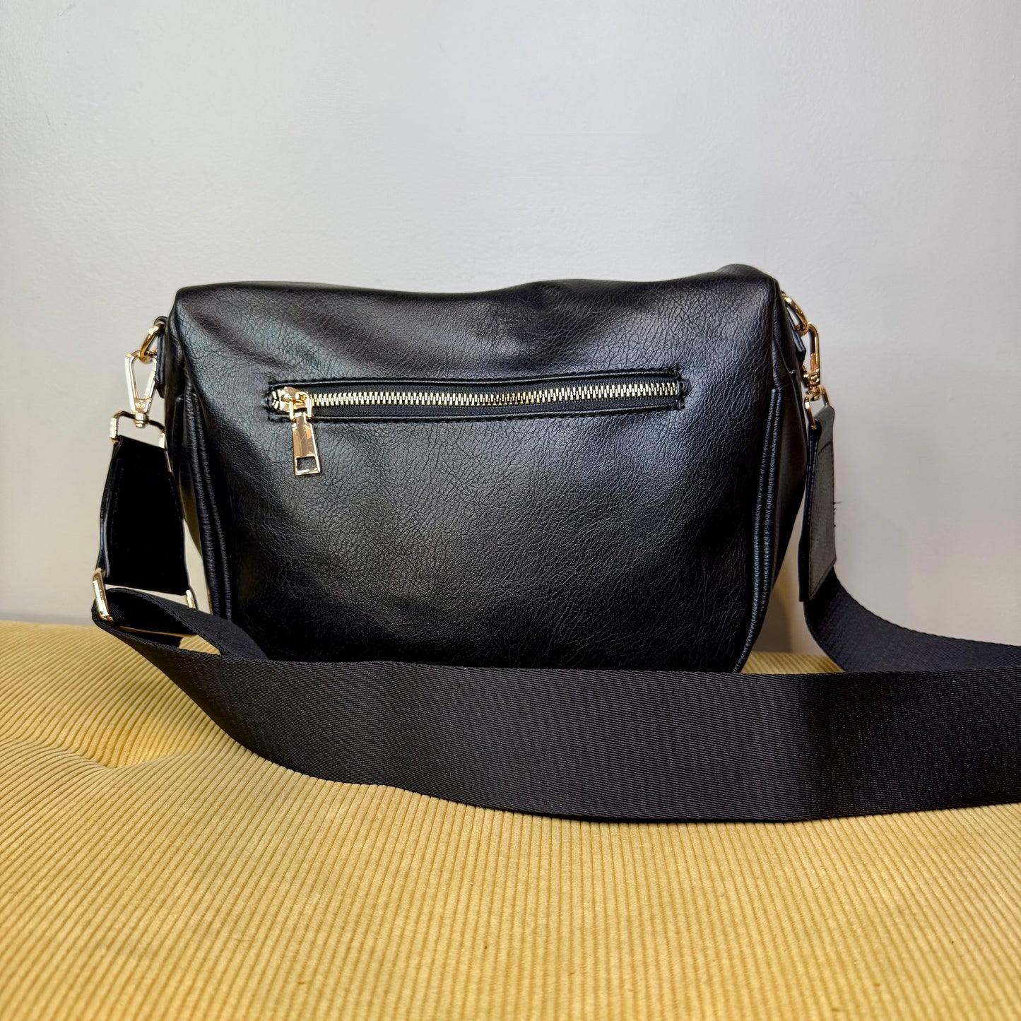 The Roni Nylon Crossbody - Faux Leather Black