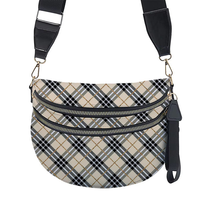 The Roni Nylon Crossbody - Plaid Tan & Gold