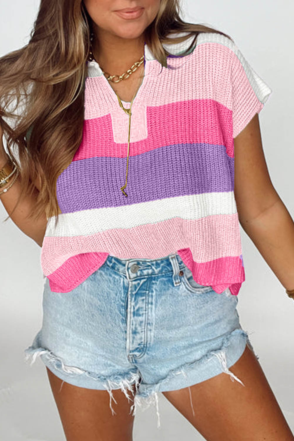 Multicolor Notched Sweater FB