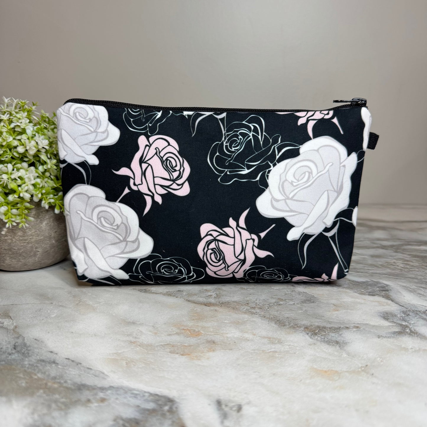 Pouch - Floral Pink White Roses