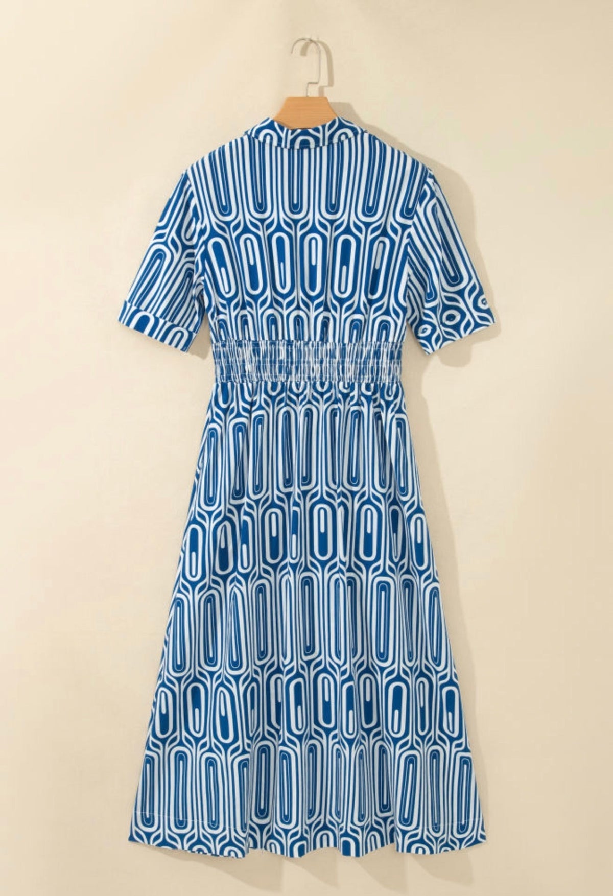 Blue Geometric Drawstring Dress