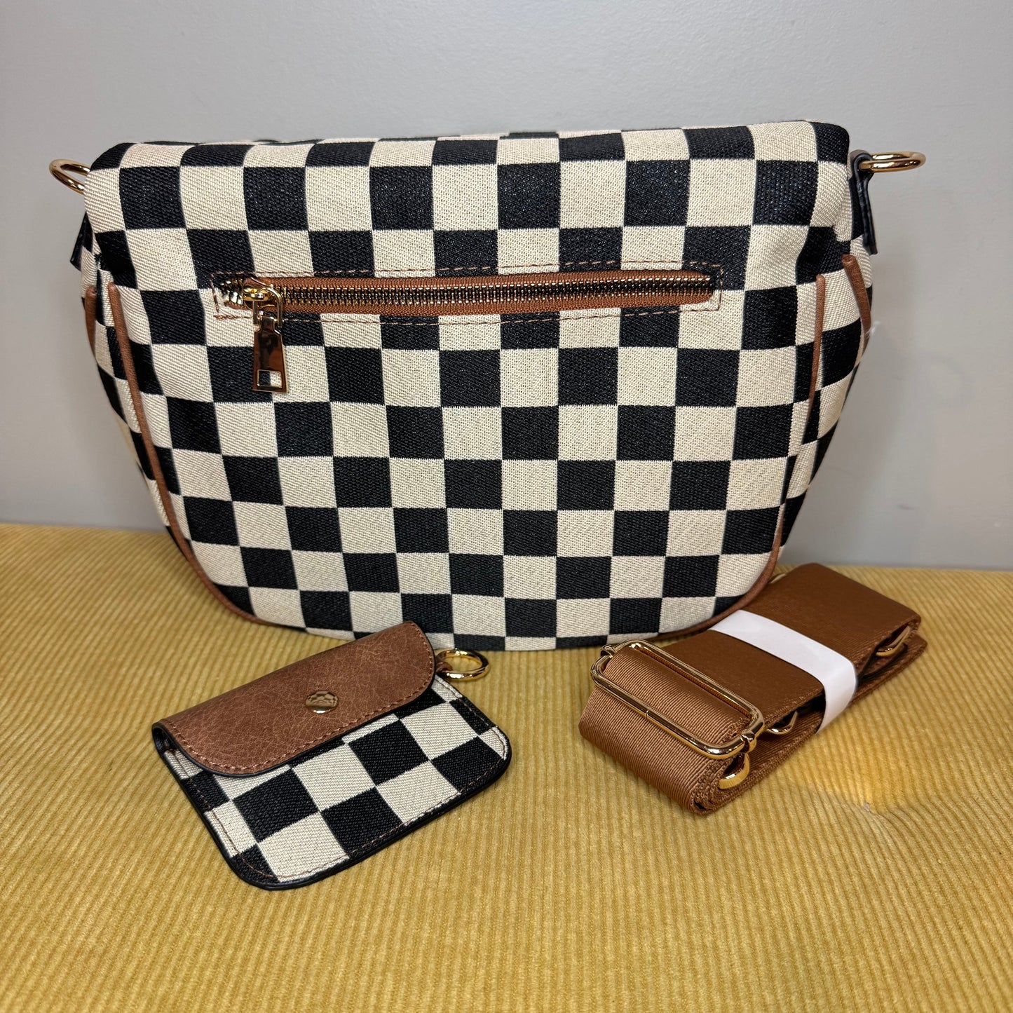 The Roni Crossbody - Canvas Tan Black Check