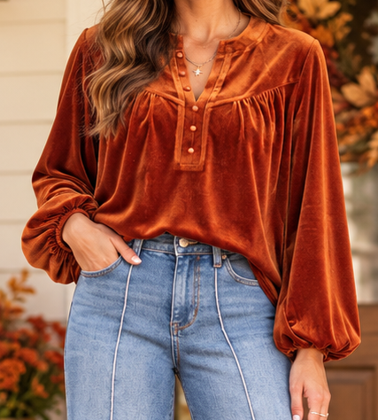 V Neck Velvet Top