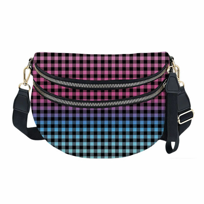 The Roni Nylon Crossbody - Plaid Ombre Black