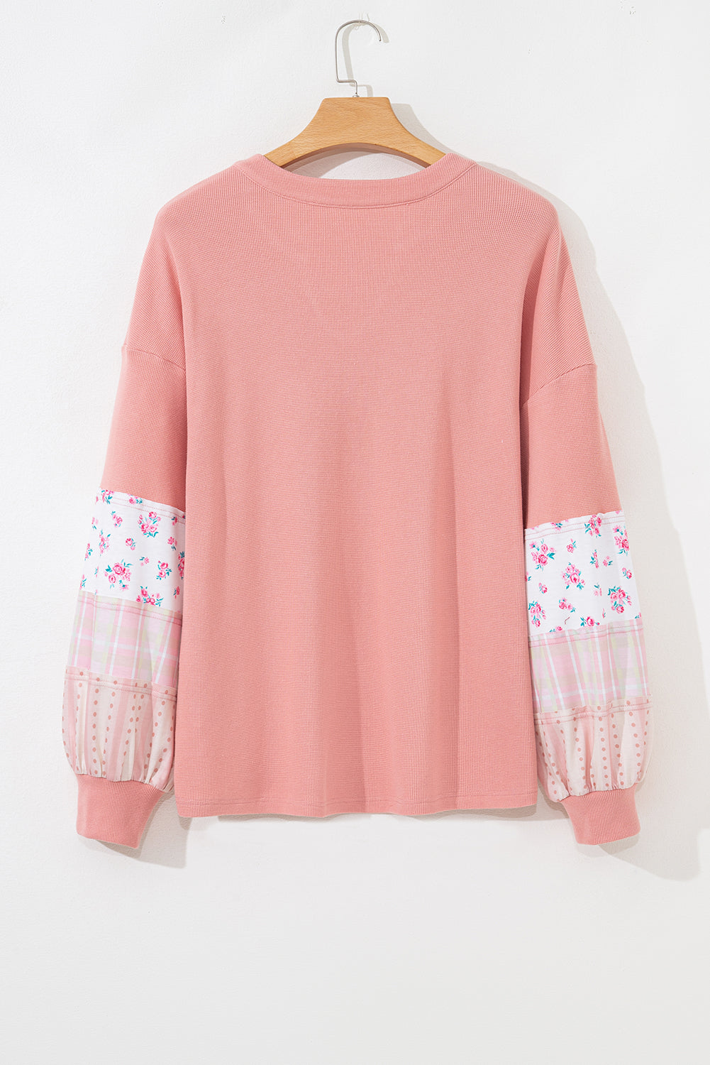 Pink Floral Sleeve Waffle Plus Top September.