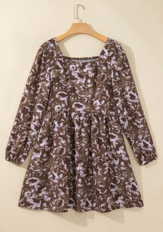 Brown Abstract Floral Dress