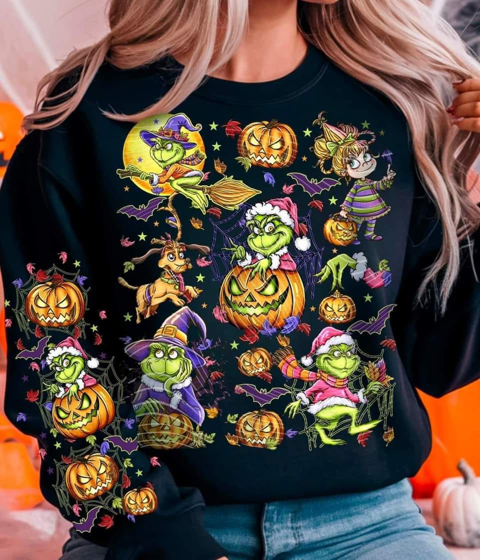 SPOOKY MEAN ONE - CREWNECK SWEATSHIRT W/ SLEEVE PRINT