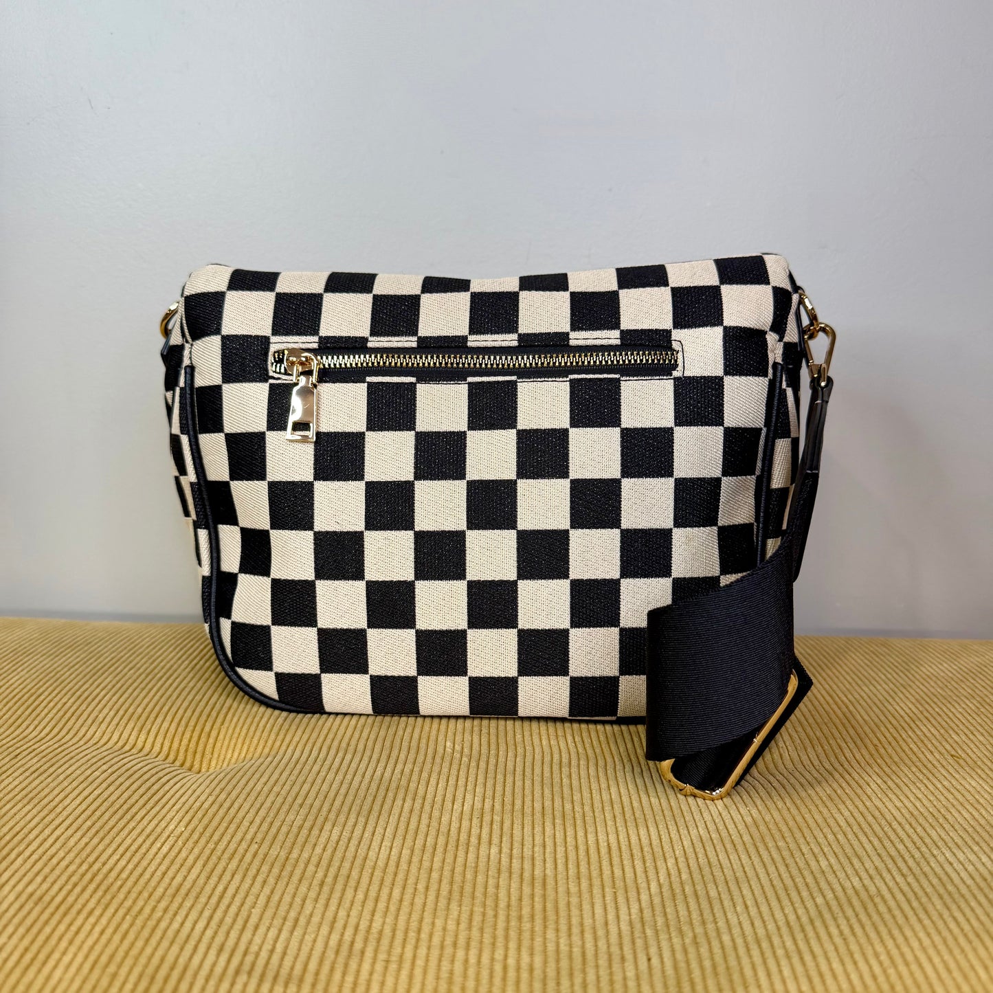 The Roni Crossbody - Canvas Black + Tan Check