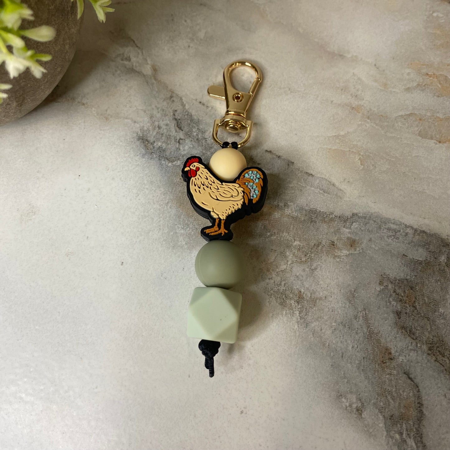Keychain - Silicone Bead - Chicken - Olive Grey
