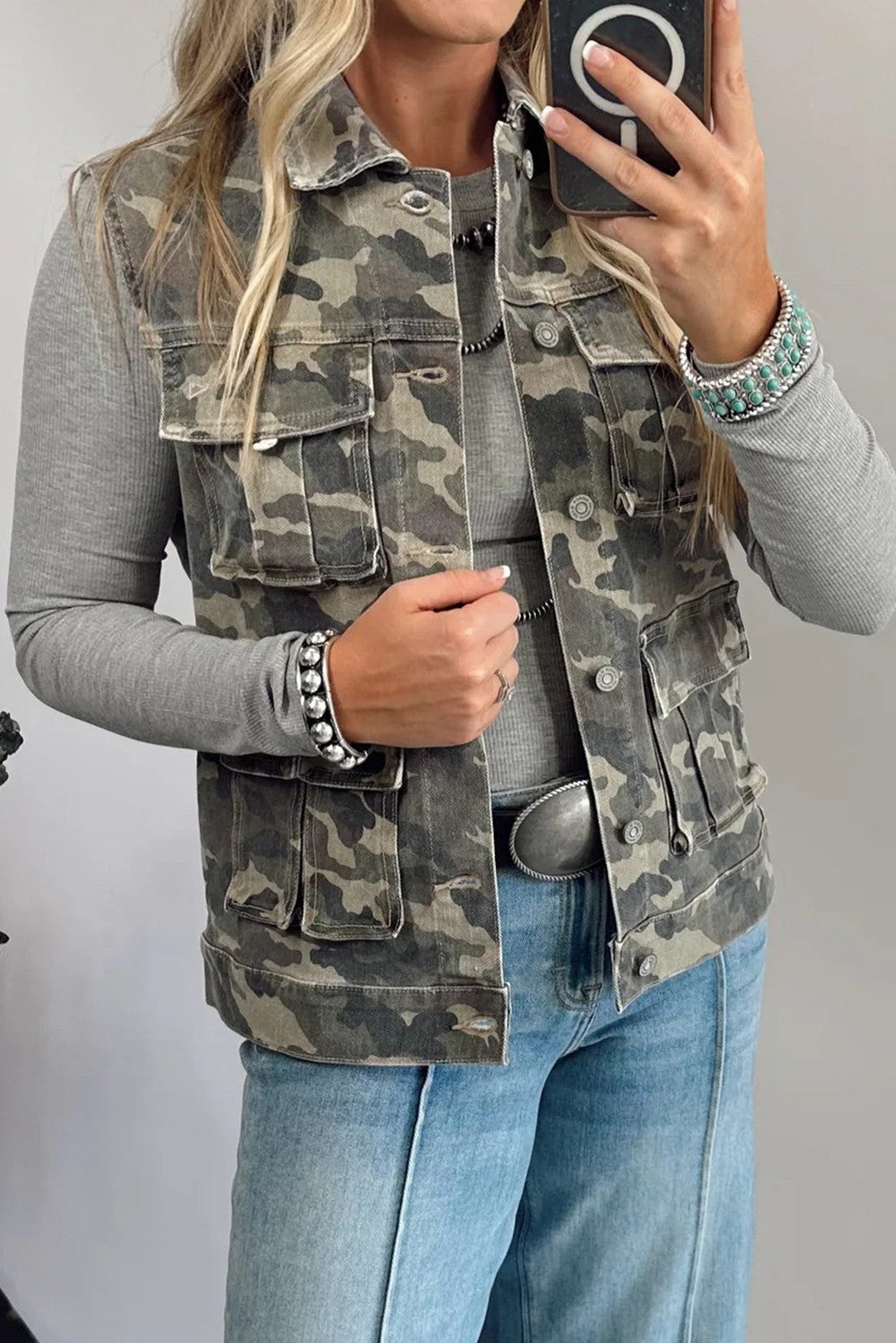 Camo Cargo Denim Vest RTS