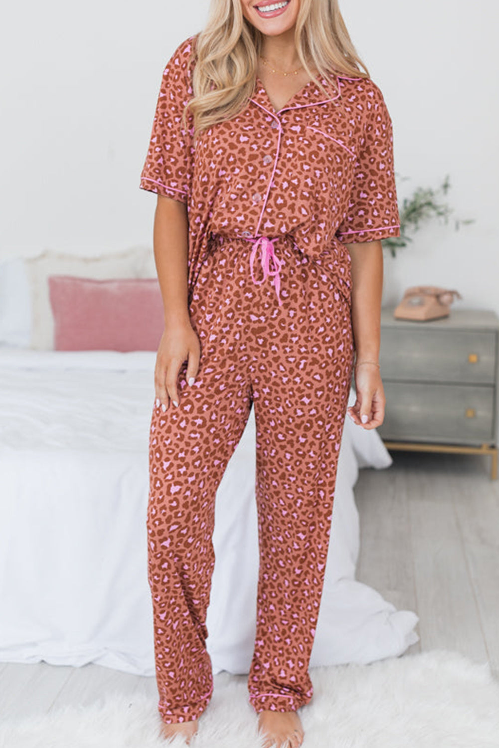 Brown Leopard Print Pajama Set FB