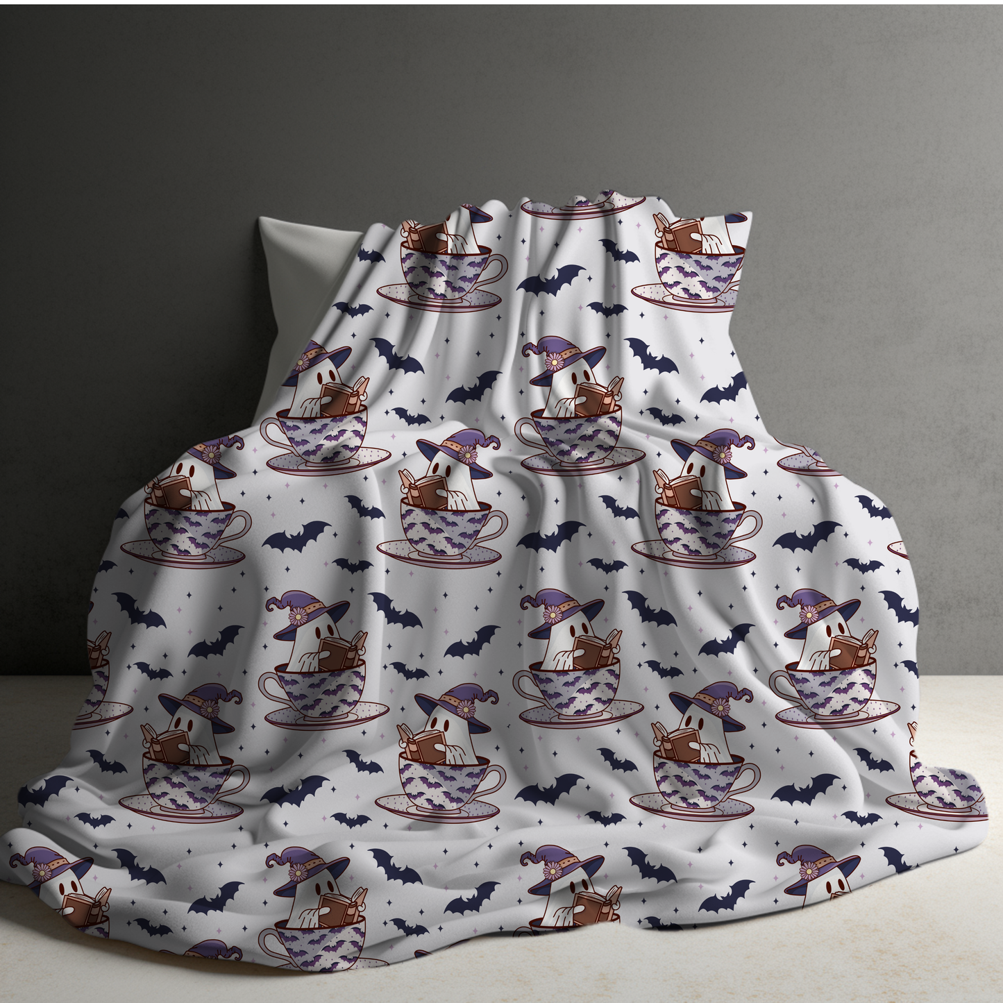 Blanket - Halloween - Reading Book Ghost Teacup - PREORDER