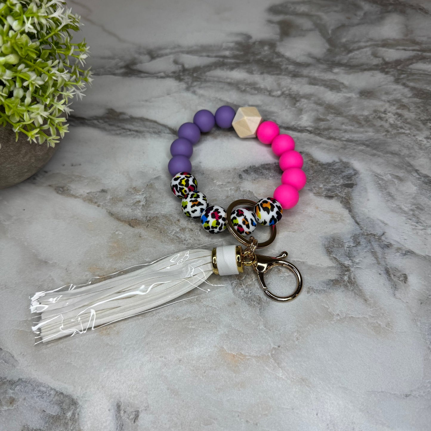 Silicone Bracelet Keychain - Animal Print Pink & Purple
