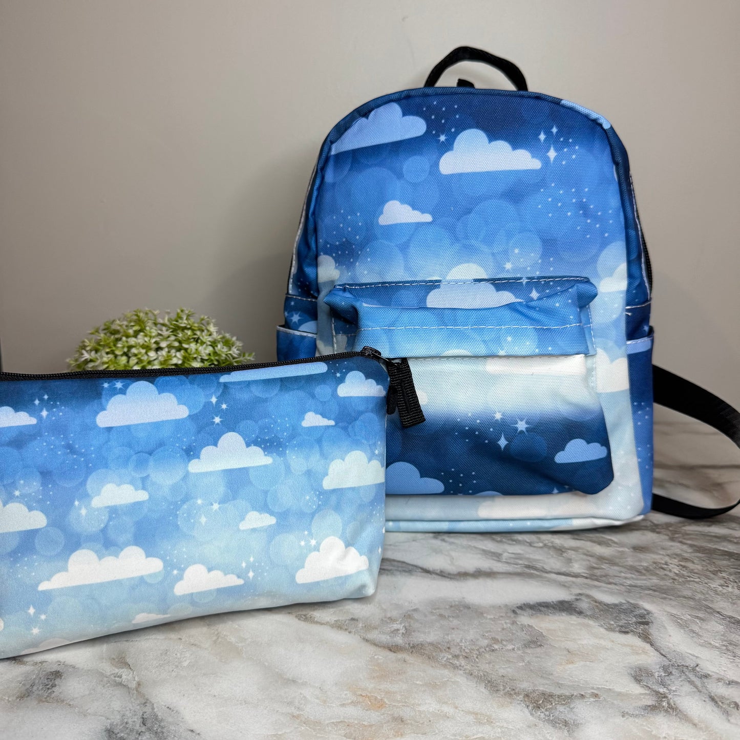 Mini Backpack & Pouch Bundled Set - Blue Ombre Cloud