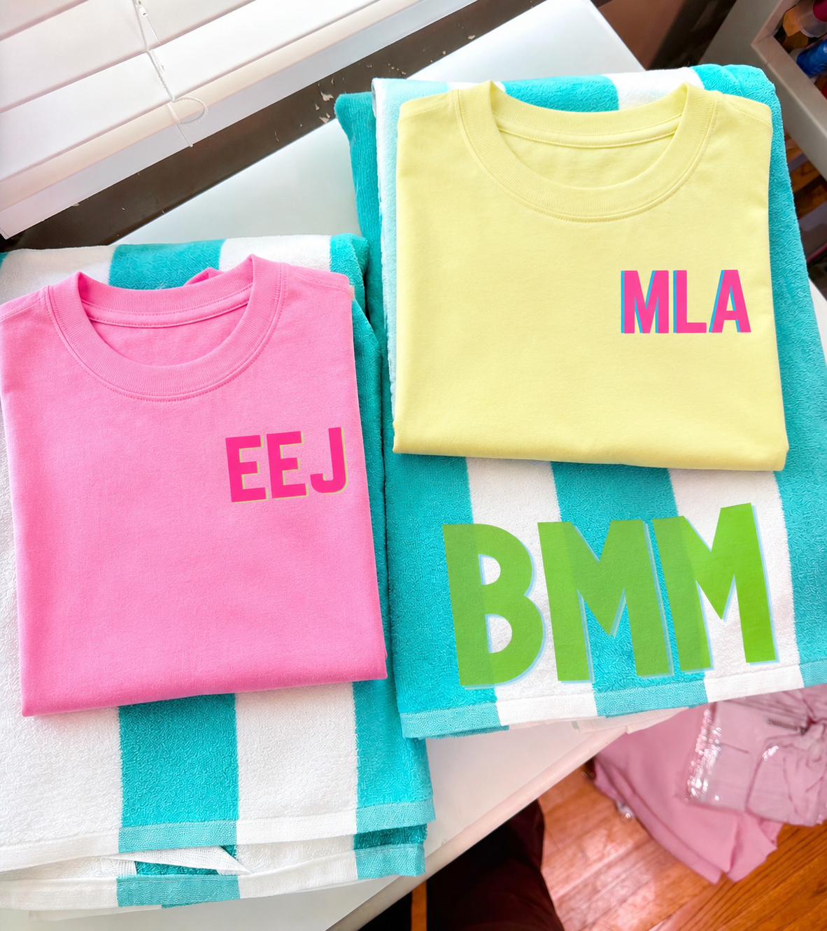 Striped Cabana Initial Towel & Tee Set! Mystery Color!!