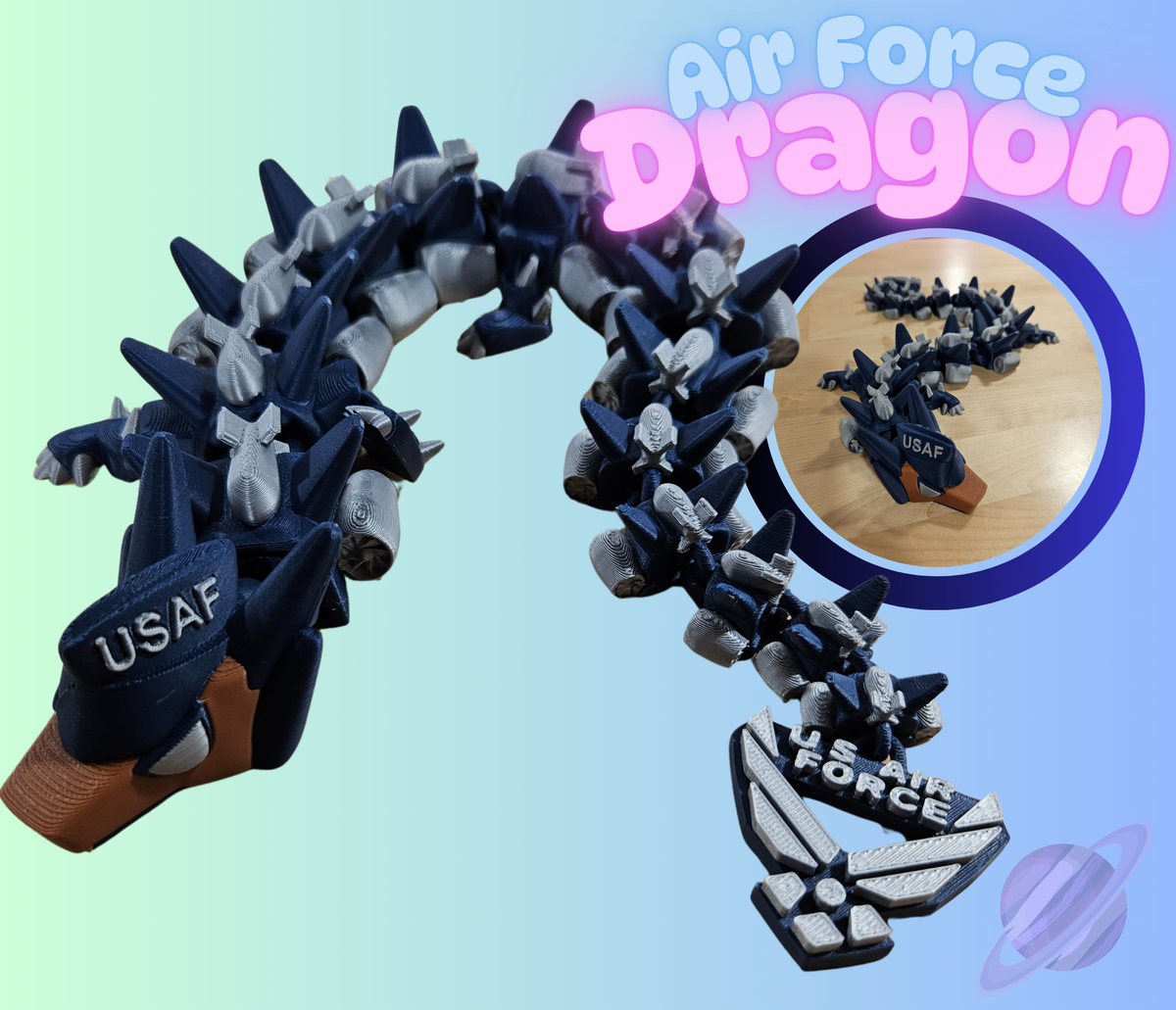 USAF AIR FORCE 3D PRINTED ARTICULATED DRAGON