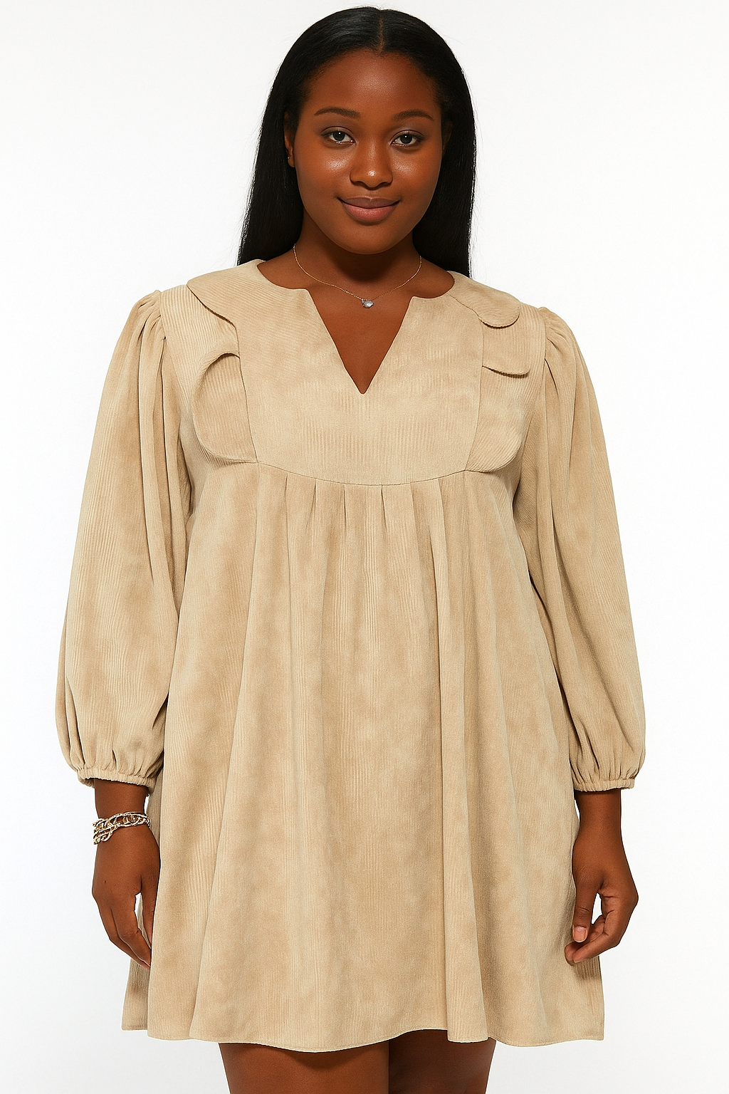 Beige Scallop Plus Size Dress LT