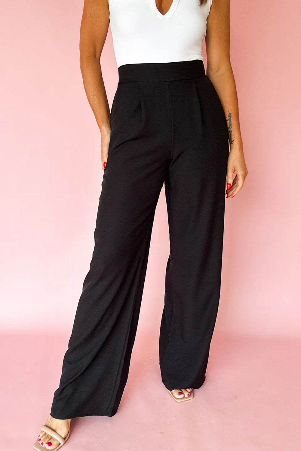 Black Pleated Elastic Pants RTS