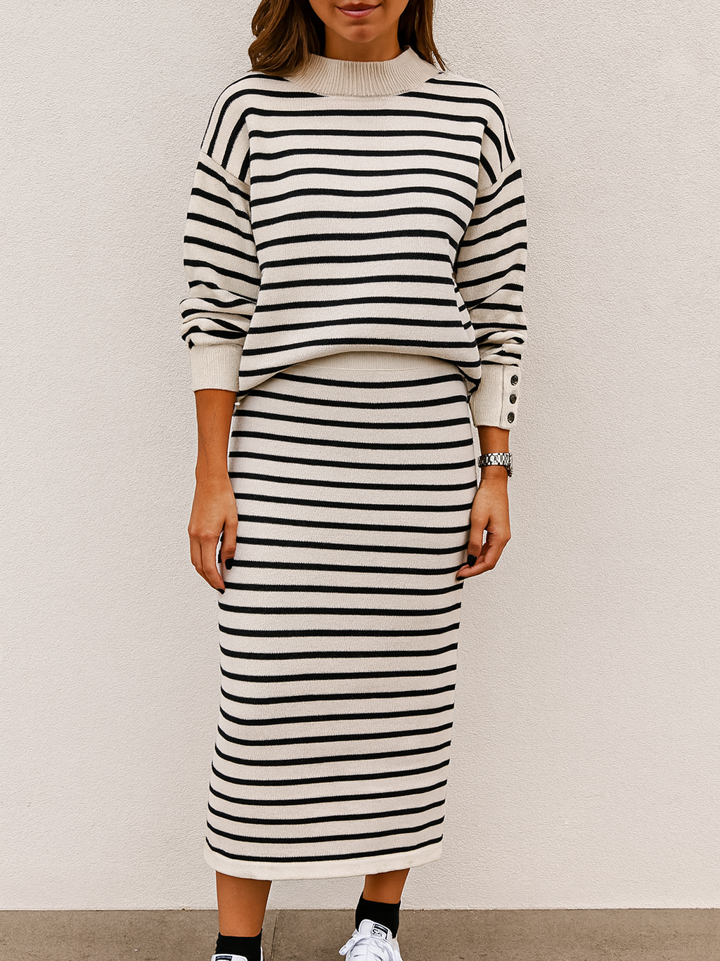 Black Stripe Ribbed Skirt Set RTS