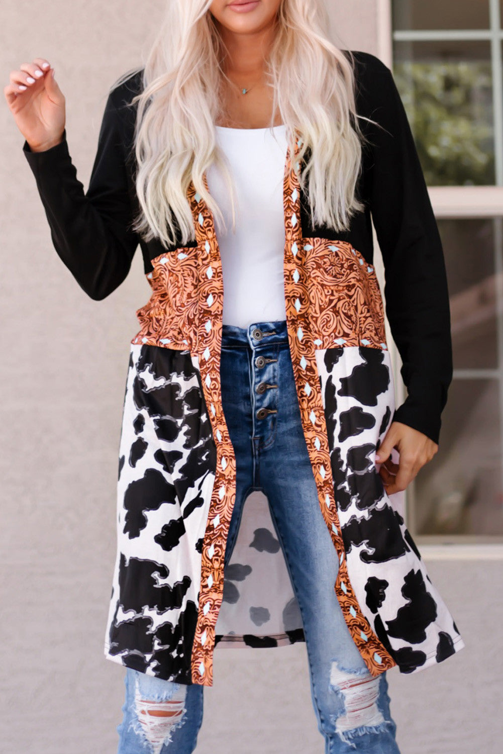 Black Western Patchwork Cardigan RTS