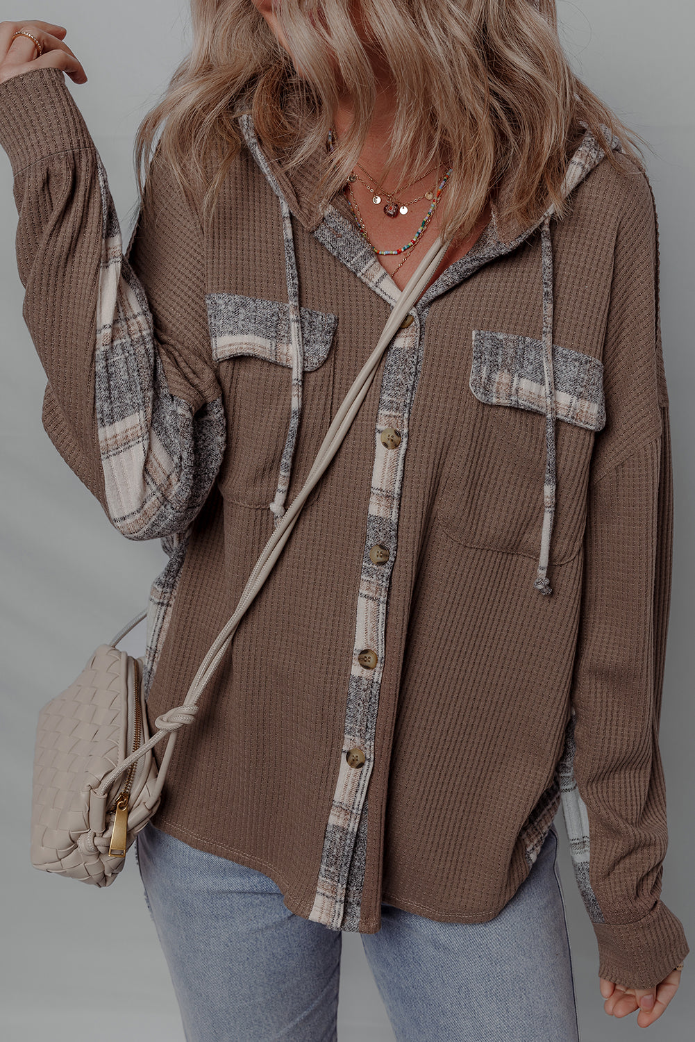 Brown Plaid Patchwork Shacket RTS