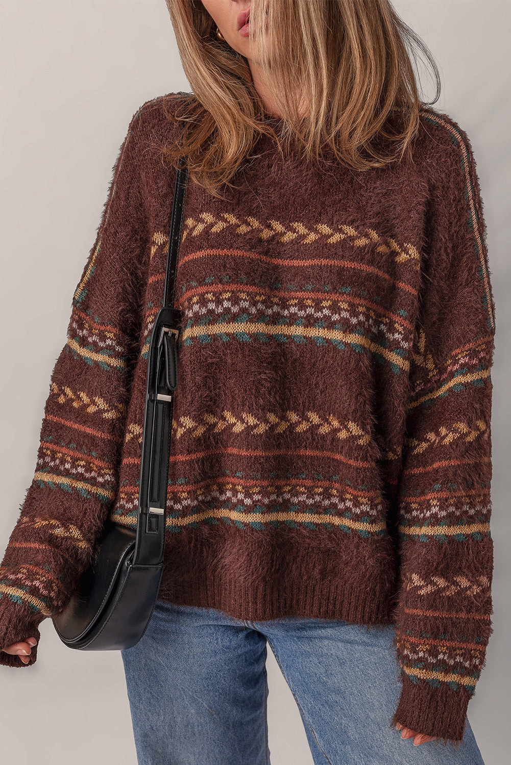 Brown Pattern Knit Sweater RTS