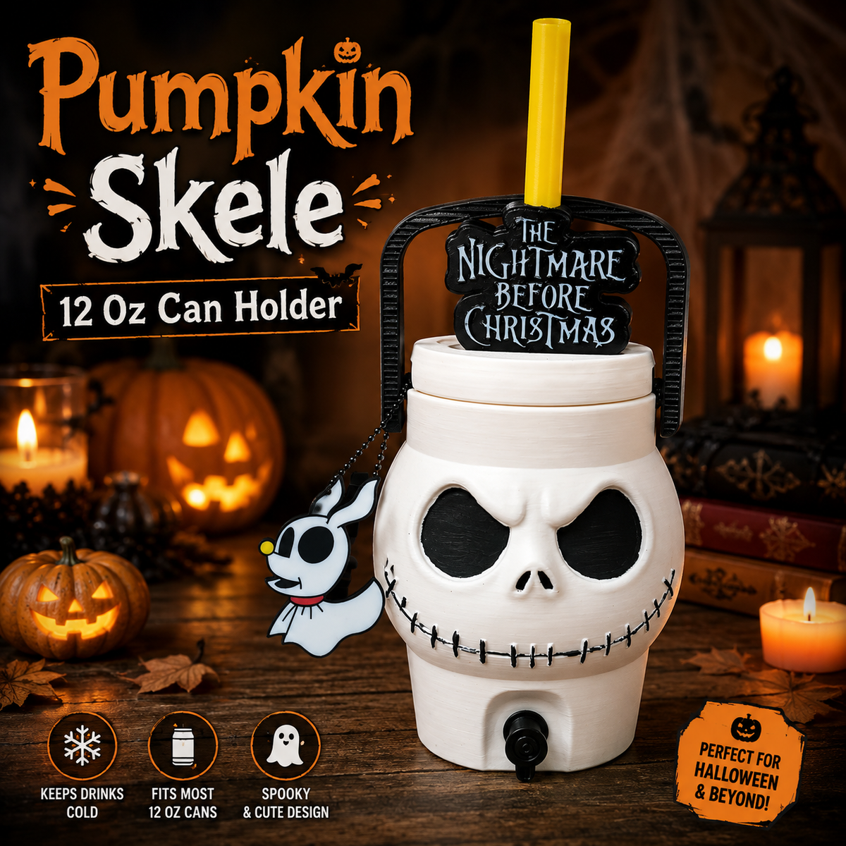 PUMPKIN SKELE -3D PRINTED 12 OZ CAN HOLDER