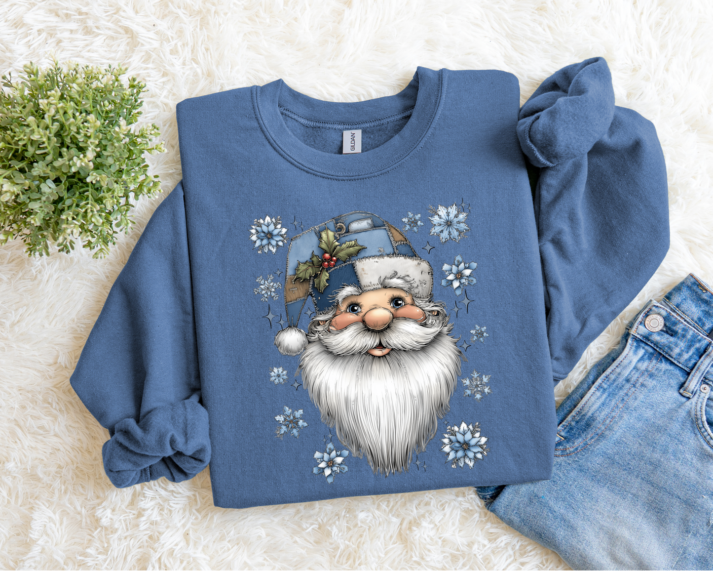 Denim Patchwork Santa Sweatshirt.
