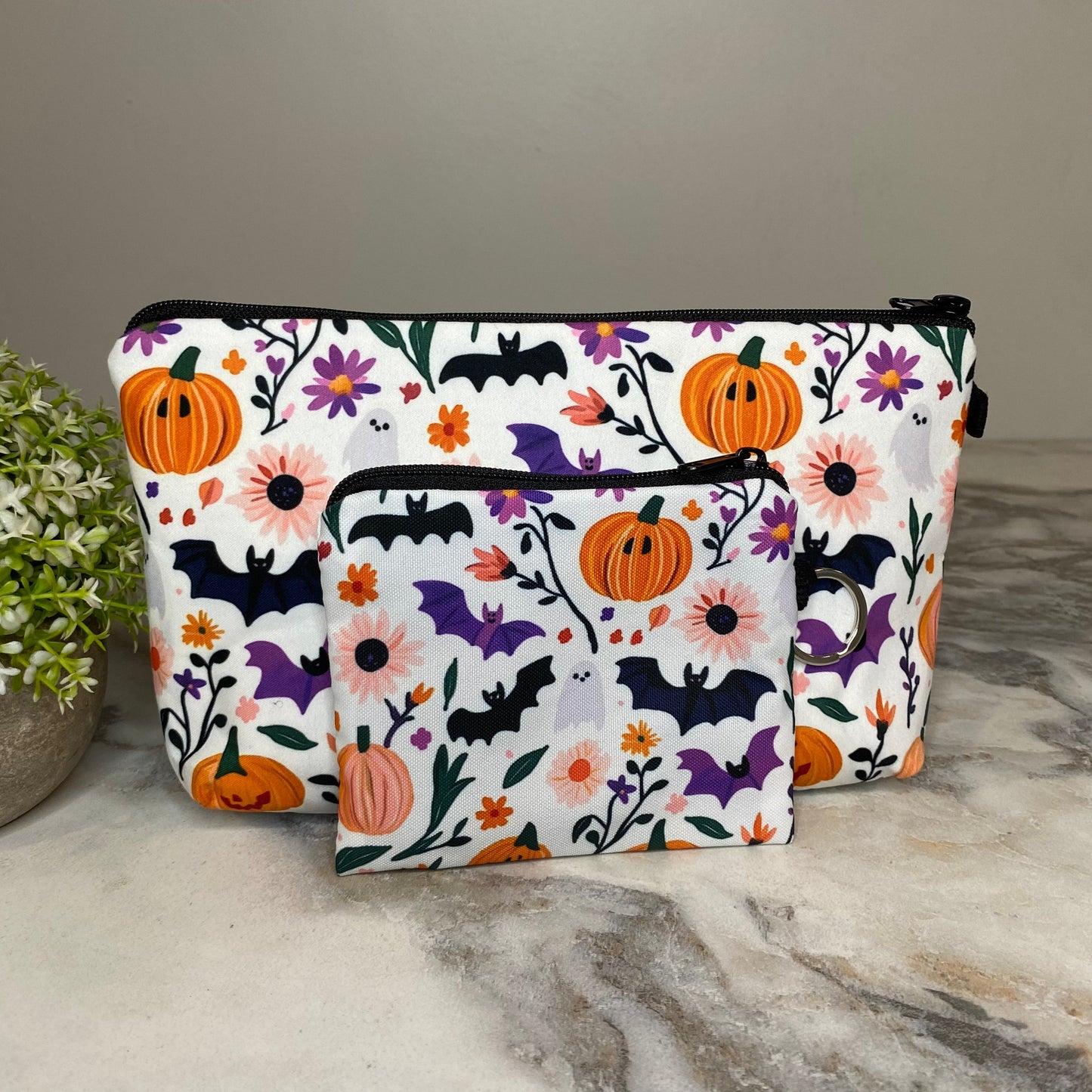 Pouch & Mini Pouch Bundled Set - Halloween - White Pumpkin Bat
