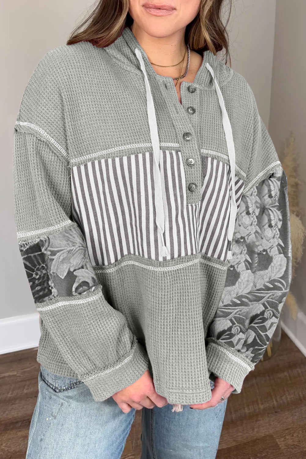 Gray Waffle Mix Print Plus Hoodie FB
