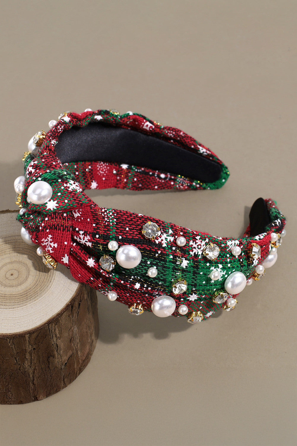 Green Plaid Pearl Headband FB