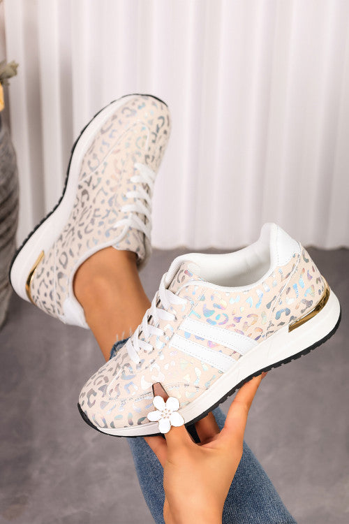 White Leopard Low Top Sneakers