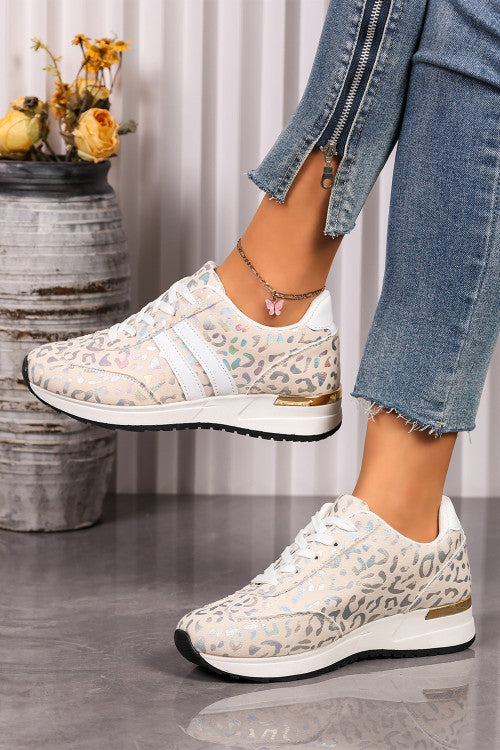 White Leopard Low Top Sneakers
