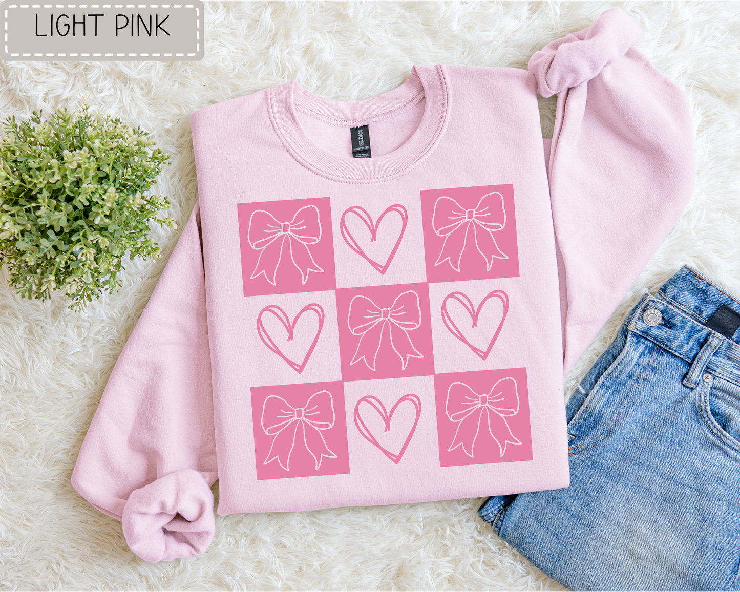 Checkered Heart And Bow Sweatshirt.