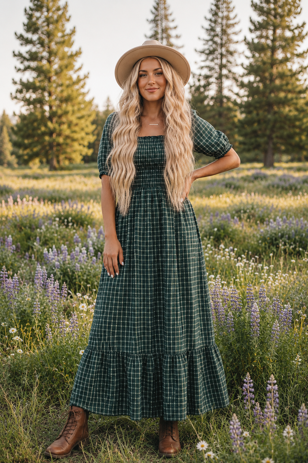 Green Plaid Ruffle Dress New RTS