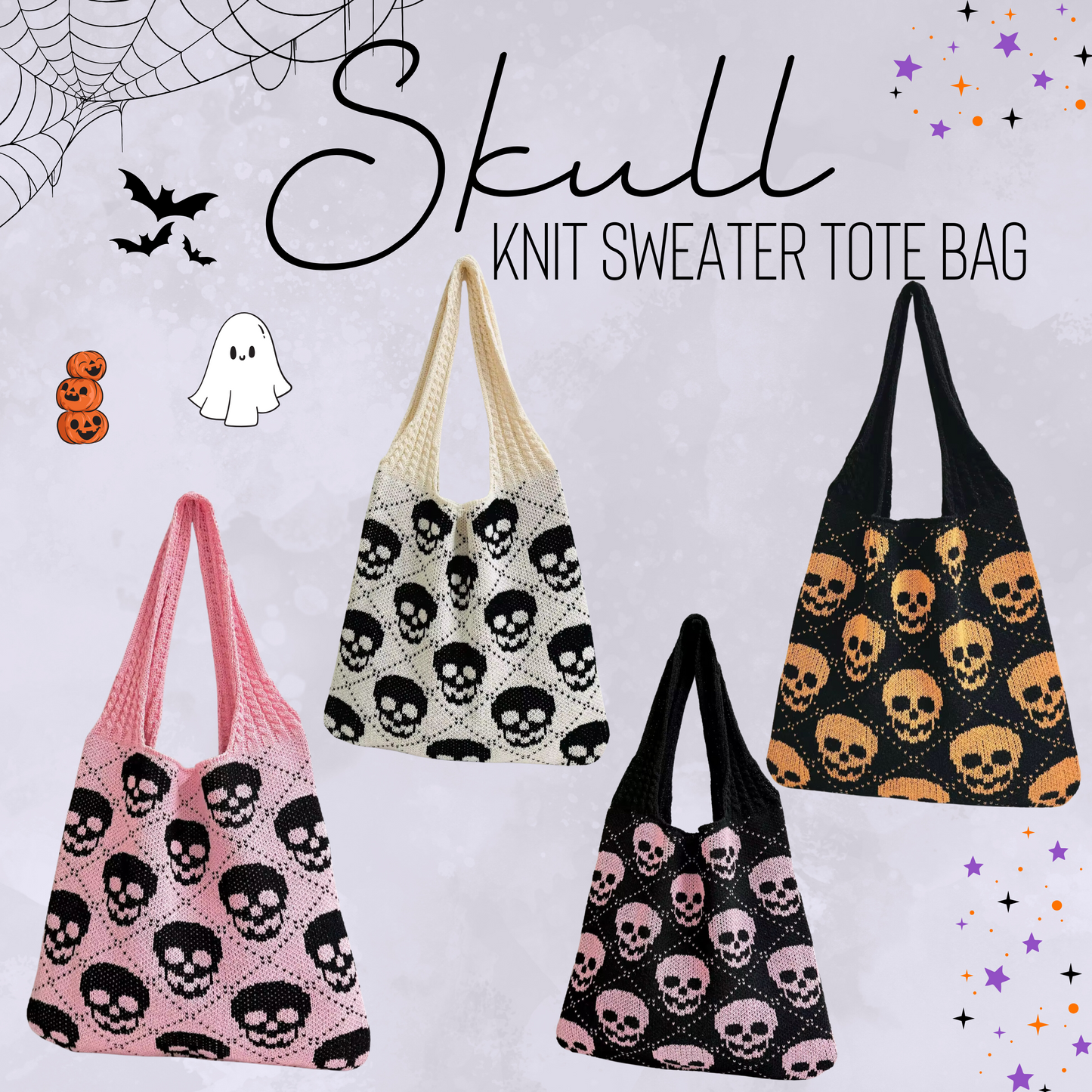 Tote Bag - Knit Sweater - Halloween Skull - PREORDER 8/18-8/21