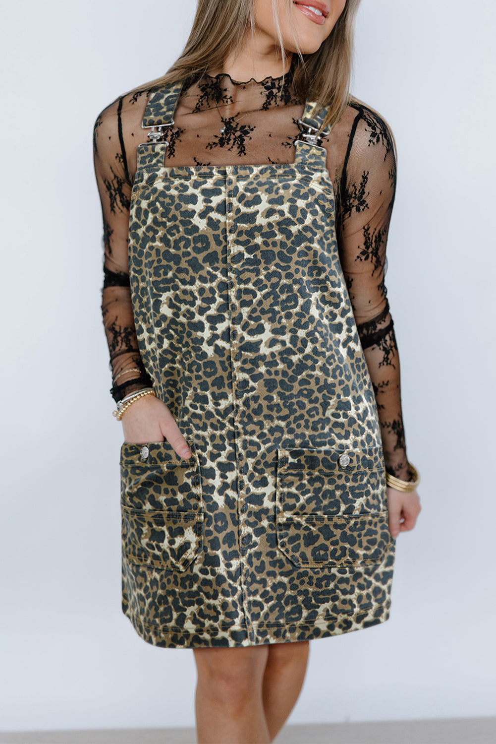 Leopard Denim Overall Dress FB
