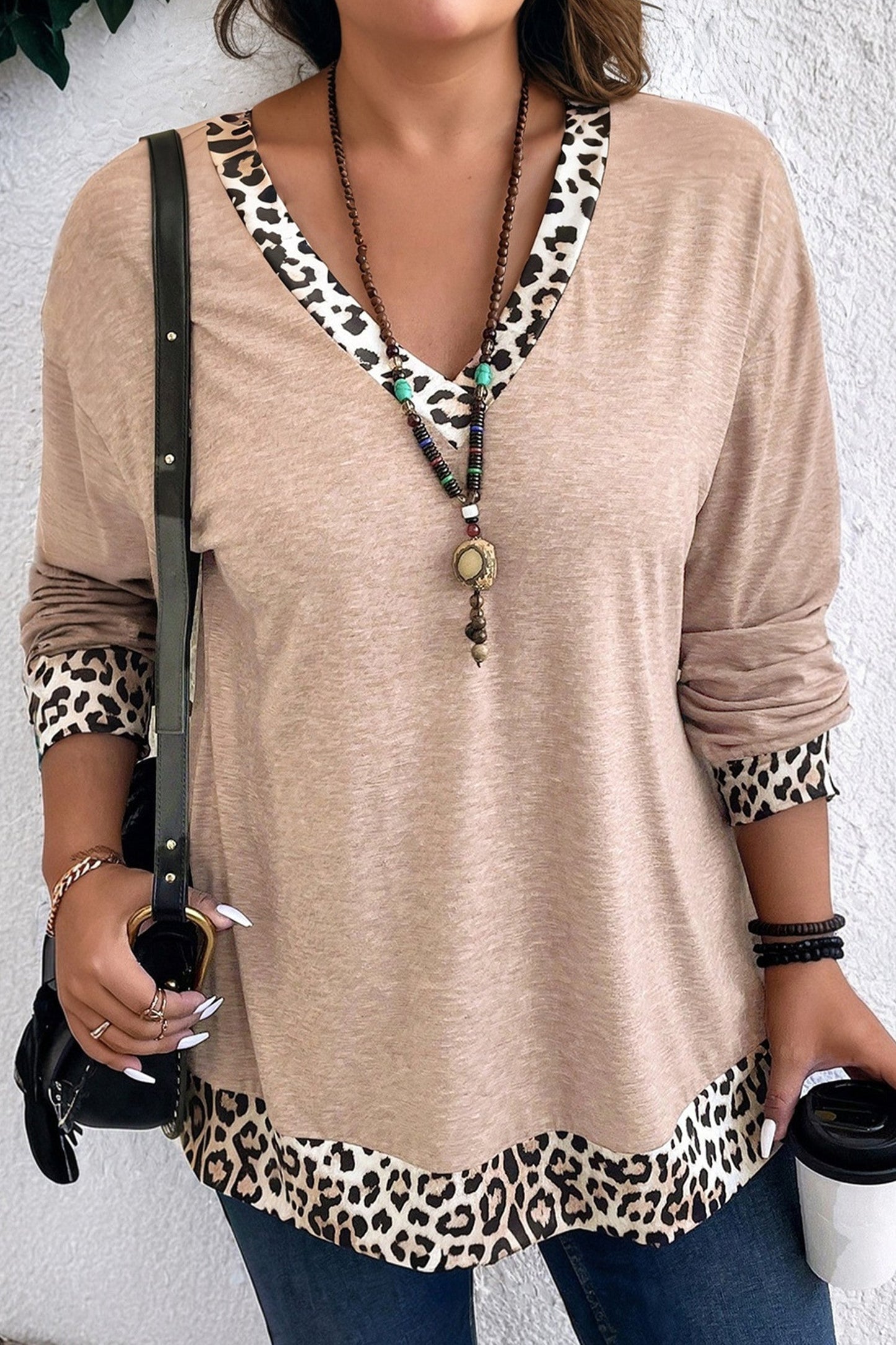 Leopard Trim Plus Size Top FB