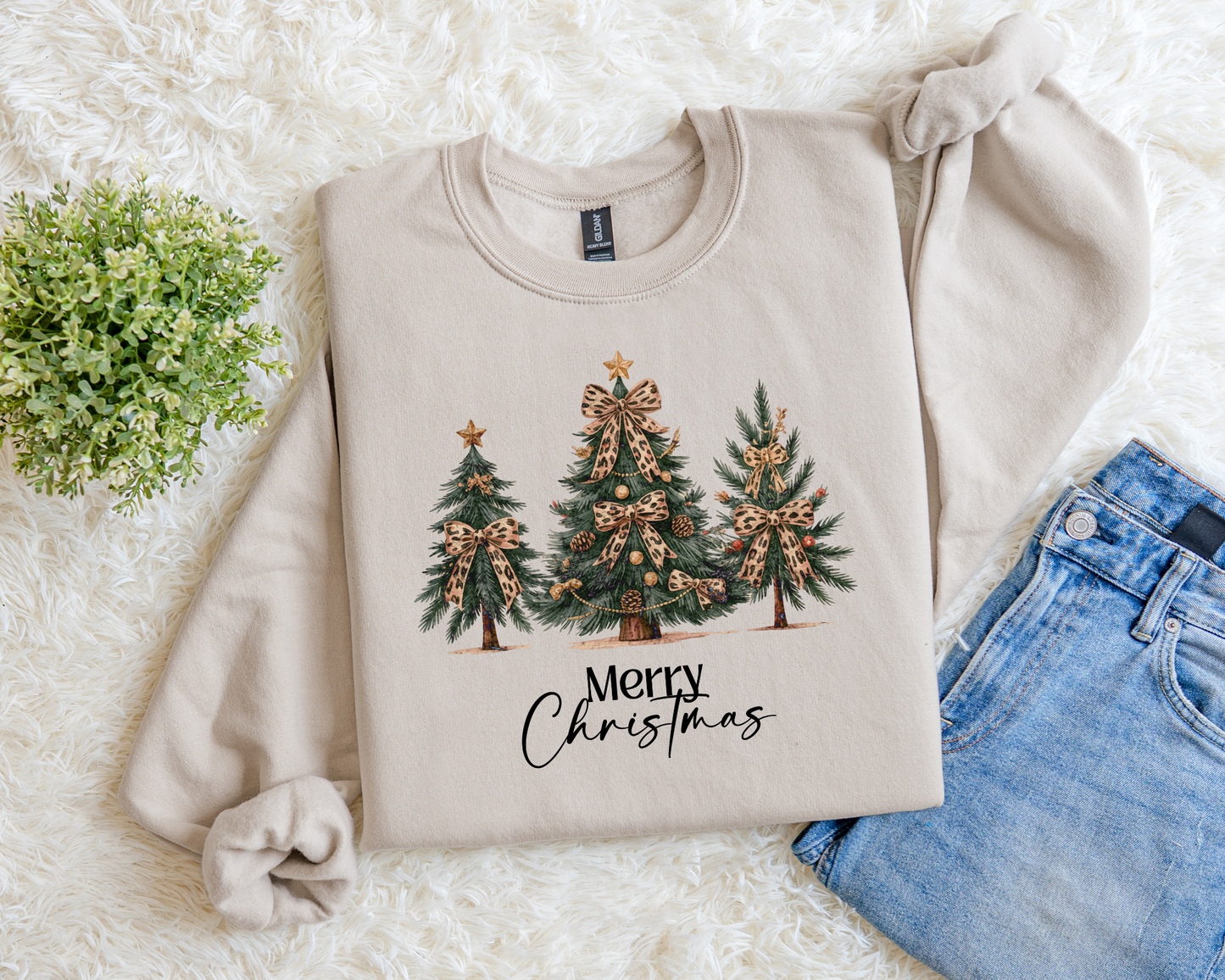 Merry Christmas- Leopard Decorated Trees Sweatshirt.