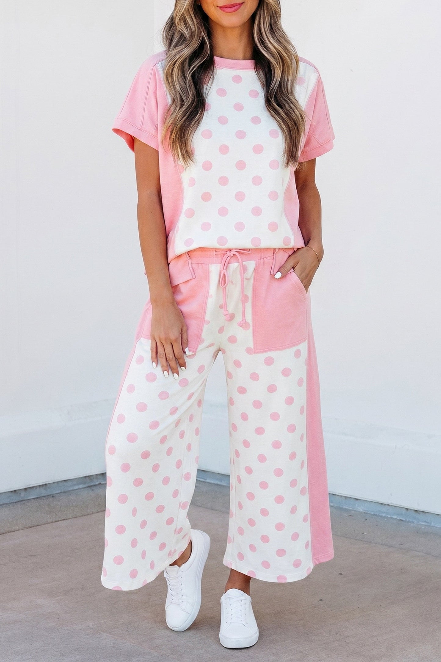 Pink Polka Dot Wide Leg Set