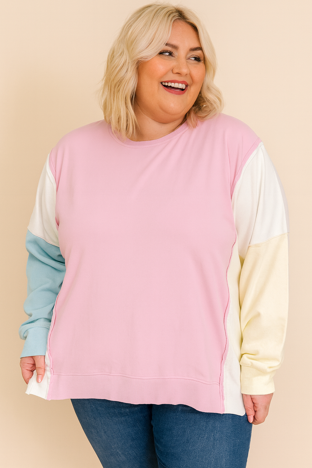 Pink Colorblock Plus Size Sweatshirt RTS