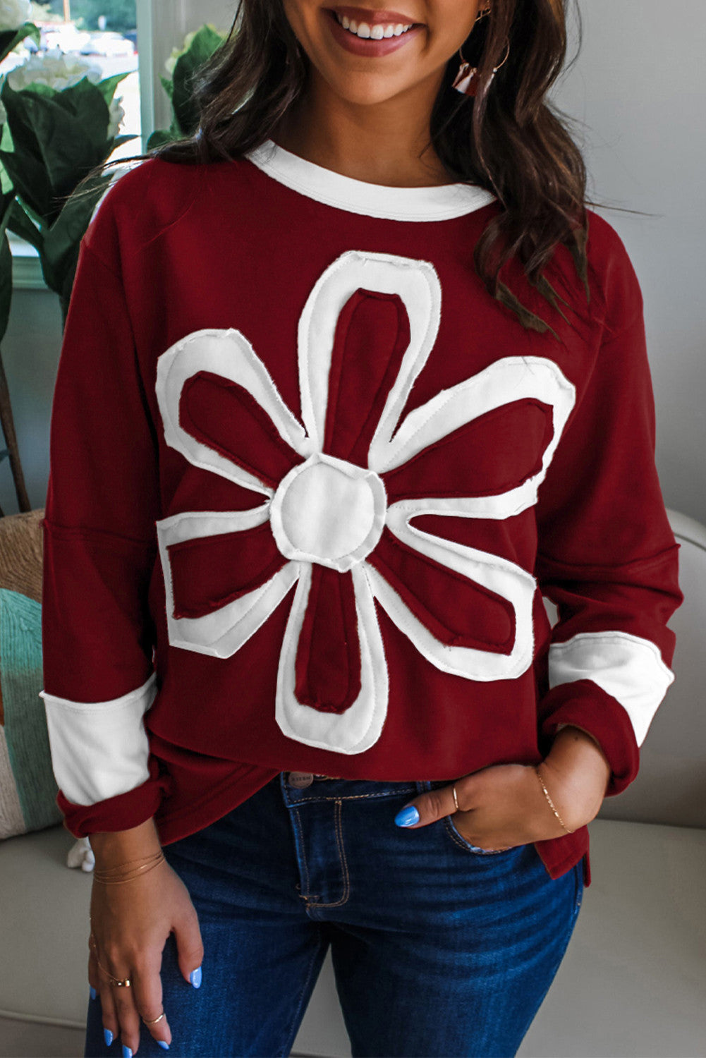 Red Flower Patch Top FB
