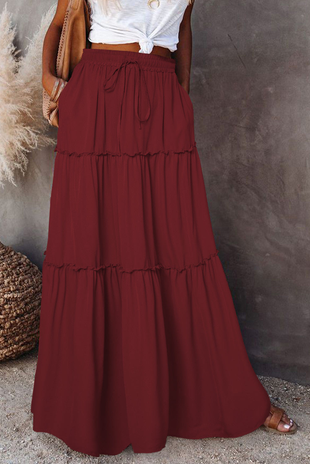 Red Frill Maxi Skirt FB