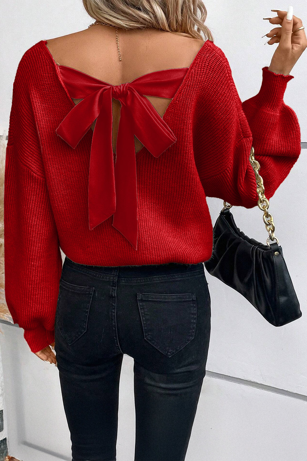 Red Lantern Knot Back Sweater FB