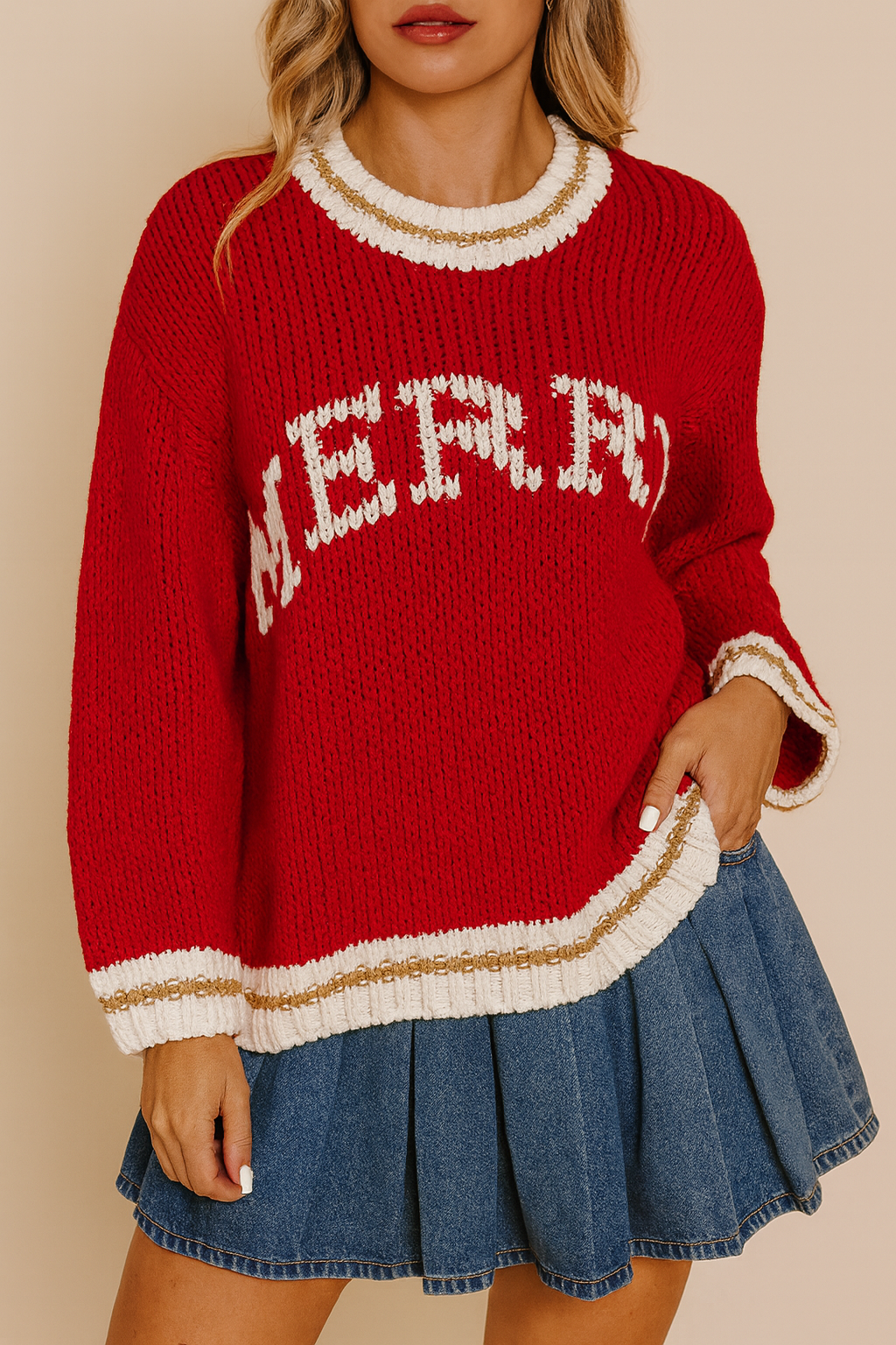 Red MERRY Sweater FB