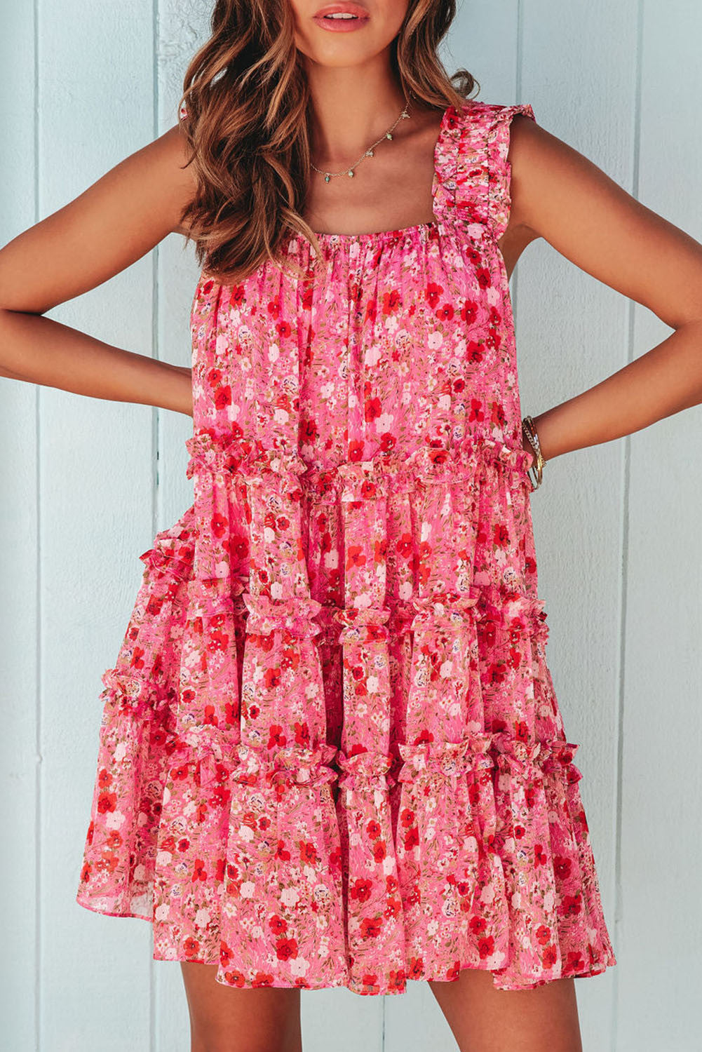 Red Ruffled Floral Dress FB