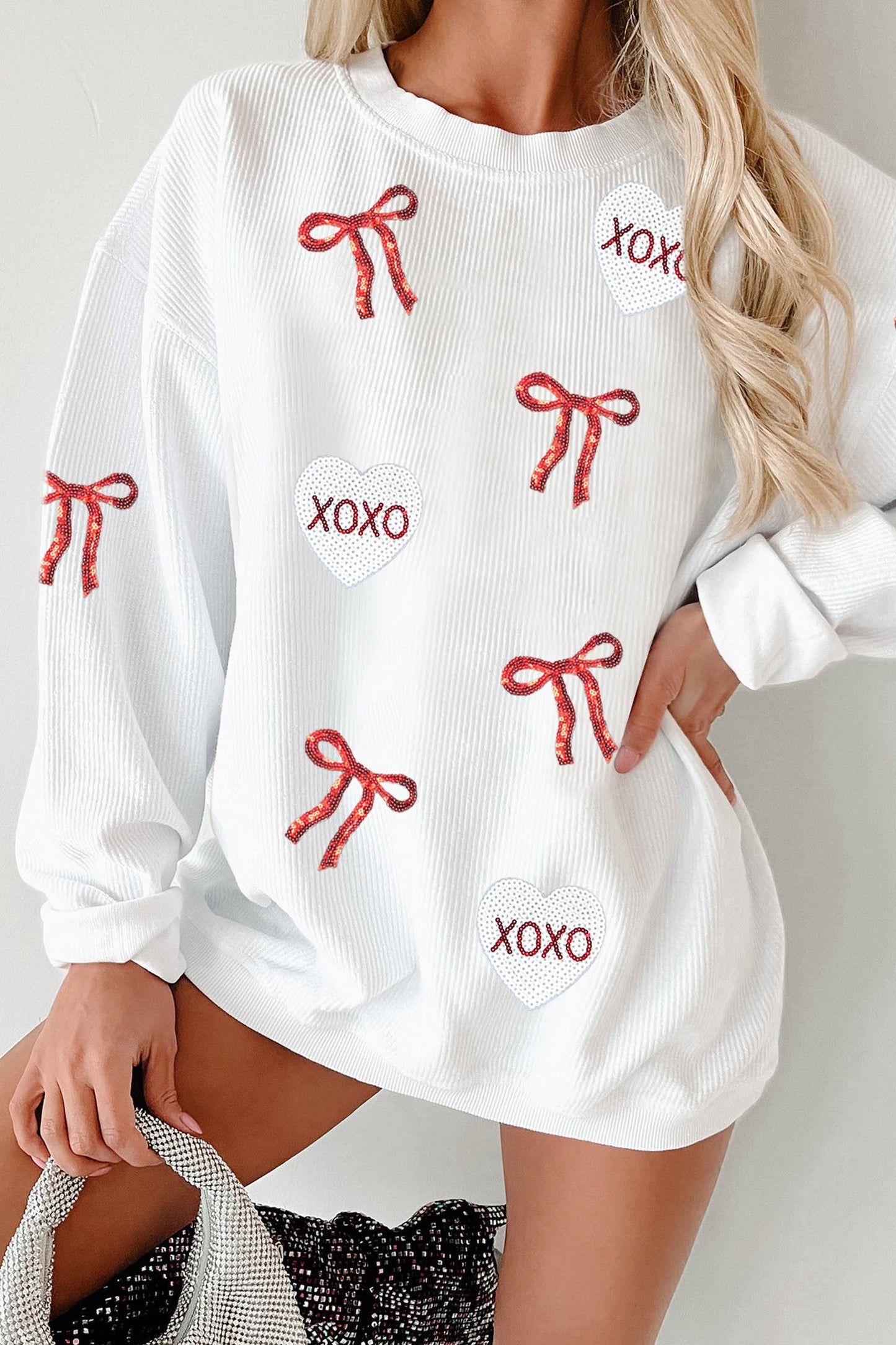 Ribbed Bow XOXO Sweatshirt RTS