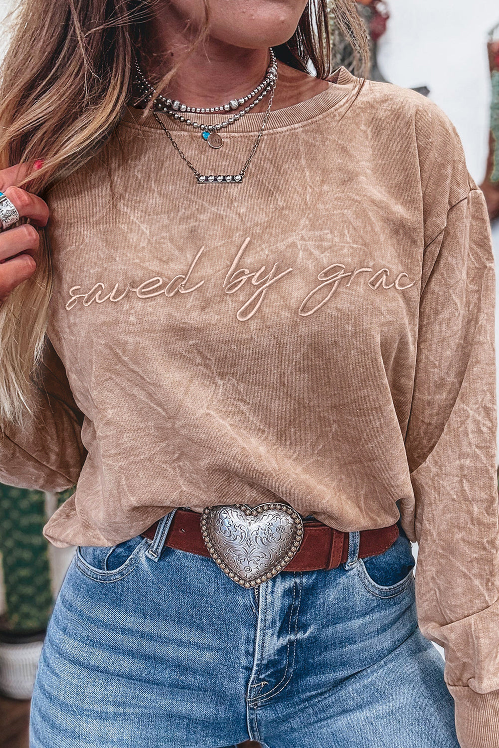 Saved by Grace Embroidery Sweatshirt FB