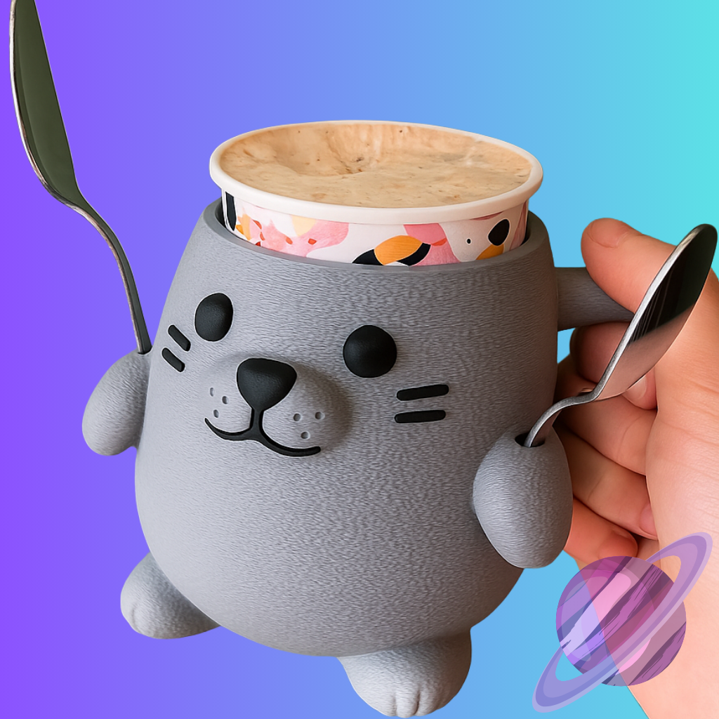 GREY SEAL- 3D PRINTED ICE CREAM PINT HOLDER