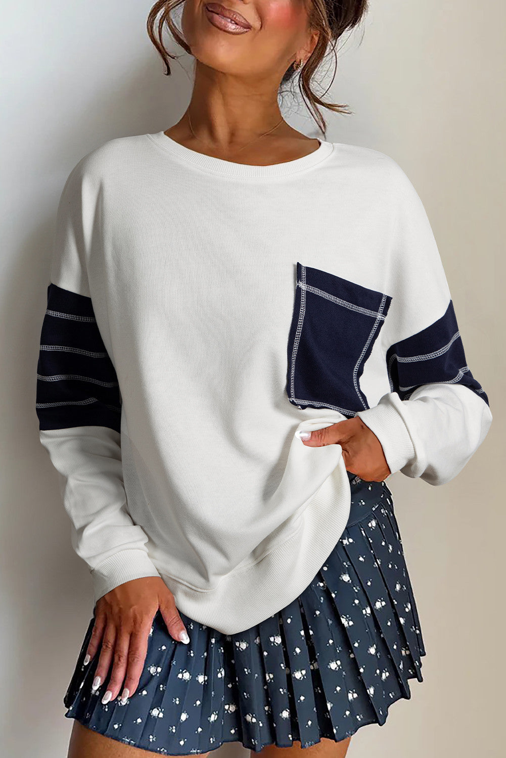 White Exposed Seam Sweatshirt FB